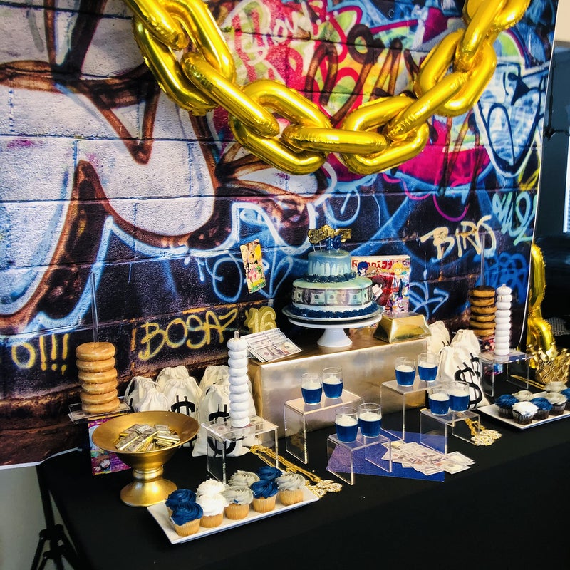 Leowefowa 7x5ft Graffiti Backdrop 80's Hip Hop Backdrops for Photography Hand Drawing Mural Painting on Brick Wall Vinyl Photo Background Boys Adults Party Room Wallpaper Studio Props - Image 1